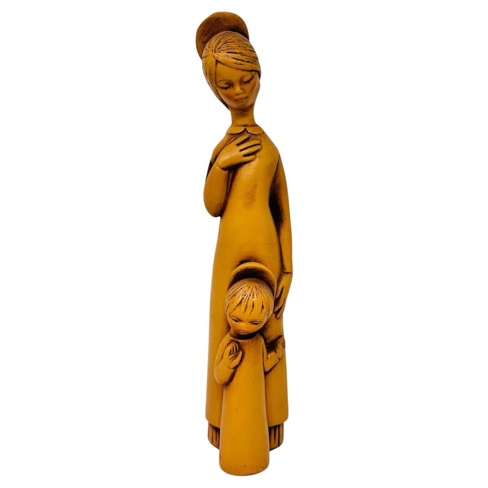 Vintage Mid Century Mother and Child Sculpture Neutral Folksy Warm Tan